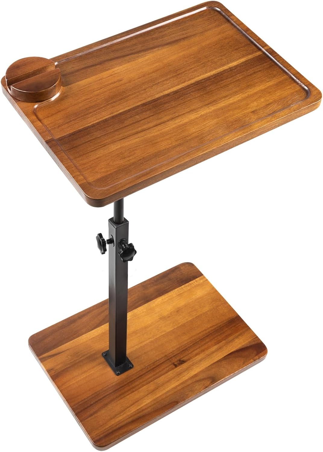 Solid Wood Acacia Wood Couch Table,360° Swivel Height Adjustable C Table with Phone & Tablet Stand,TV Trays for Eating on Couch, Bedroom or Livingroom, Oblong. AWTPH221