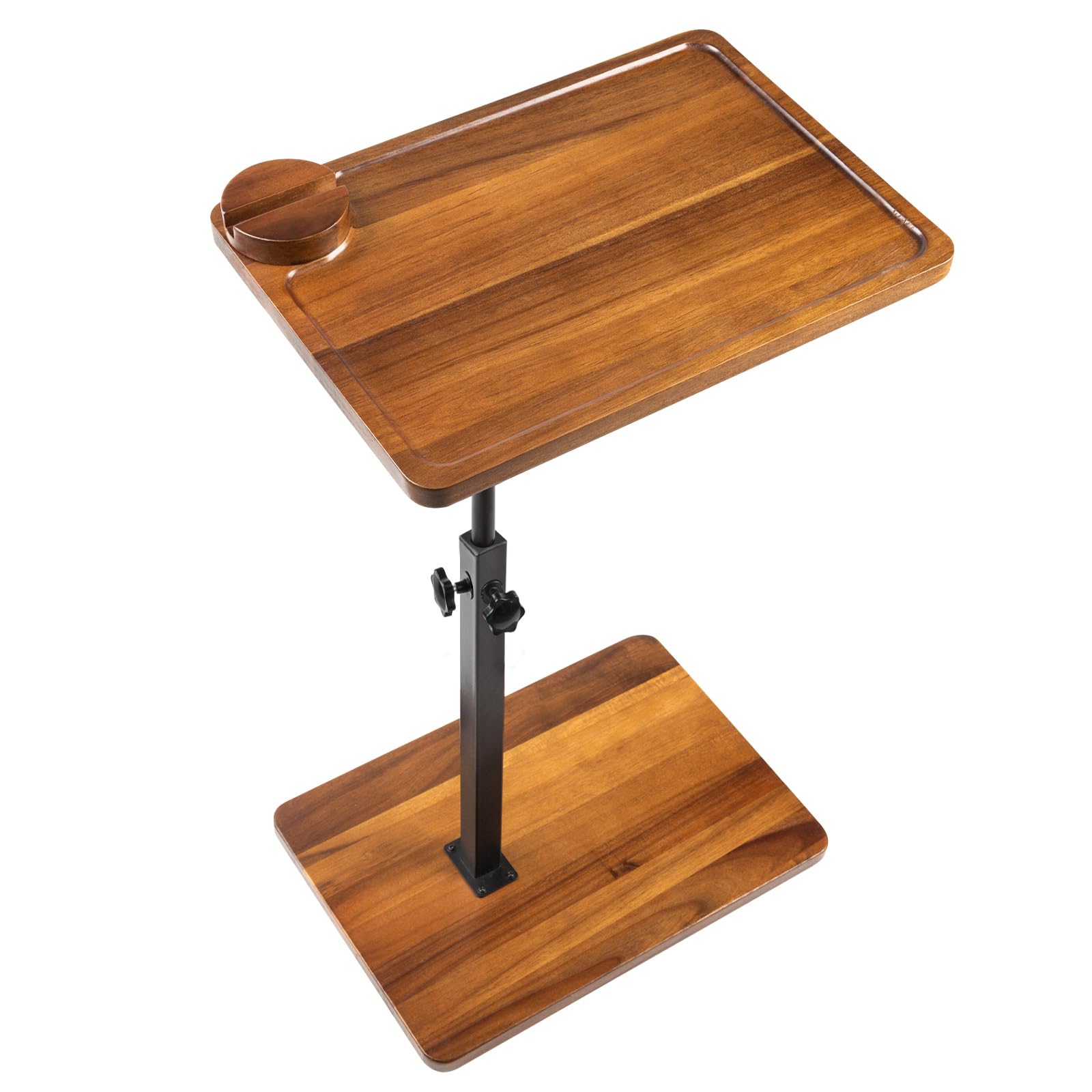 LVETOLS Solid Wood Acacia Wood Couch Table,360° Swivel Height Adjustable C Table with Phone & Tablet Stand,TV Trays for Eating on Couch, Bedroom or