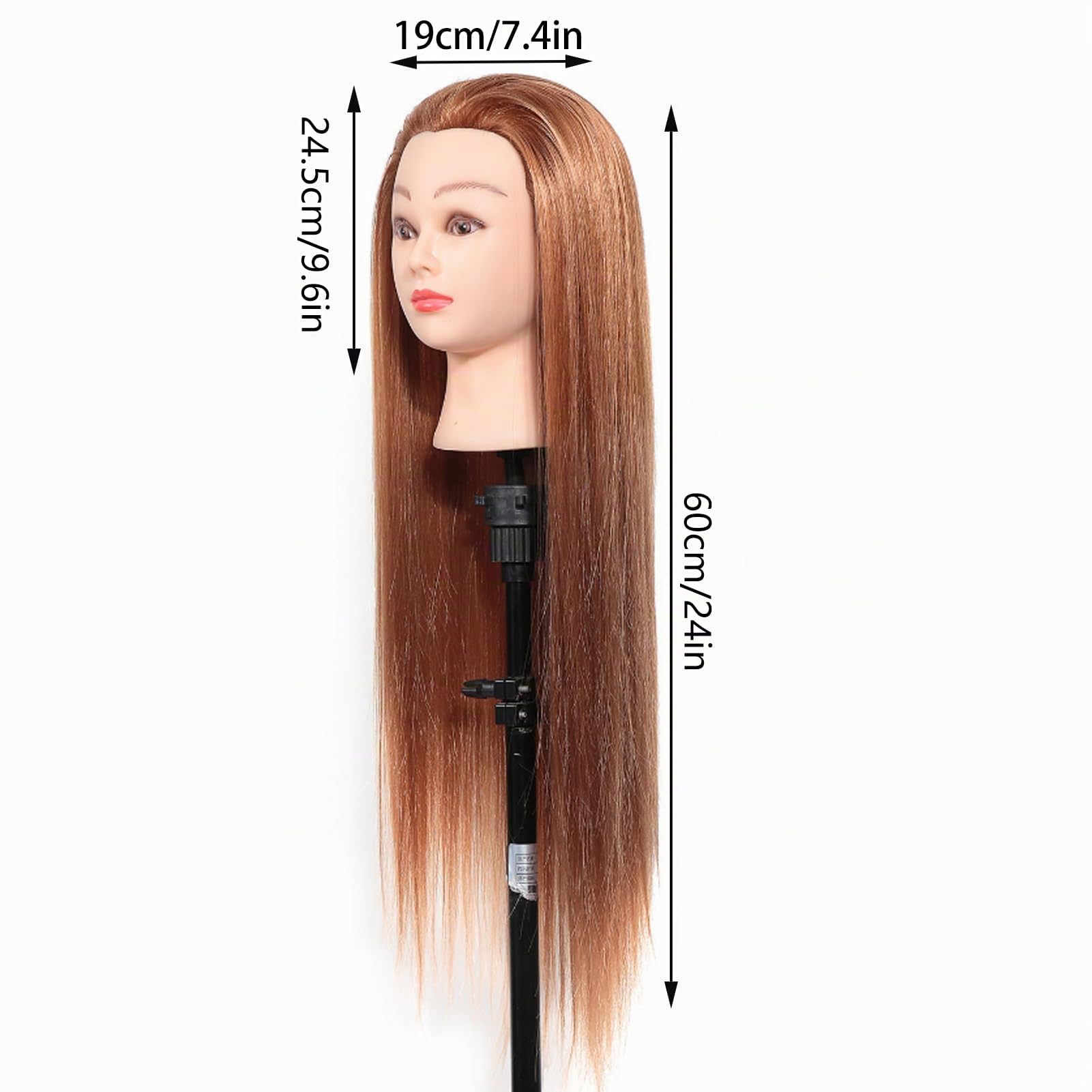 Cabeza de Maniquí de Peluquería, Cabello Castaño, Fibra Sintética, Cabeza de Entrenamiento de Cosmetología