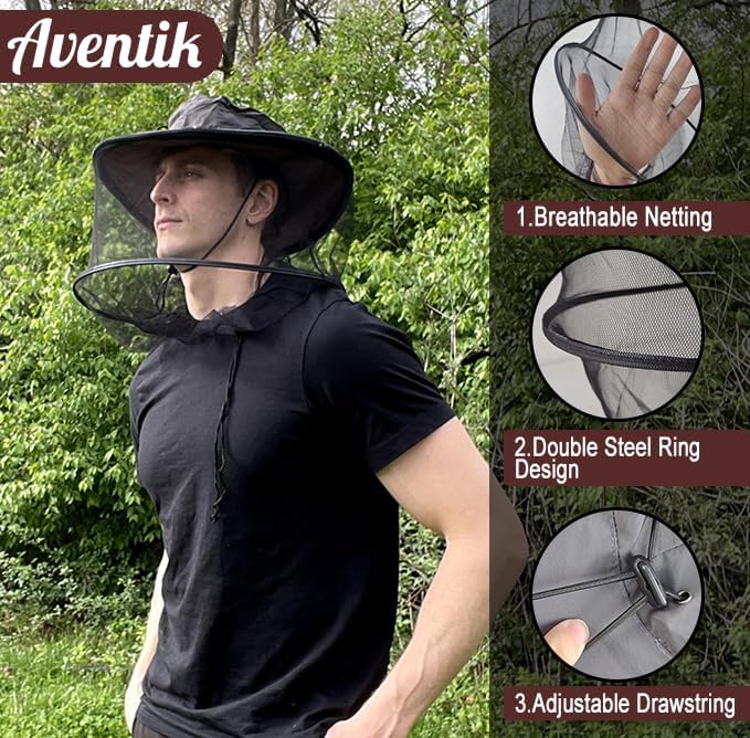 Aventik Adjustable Mosquito Hat with Netting for Maximum Bug Pair with Mosquito Jacket