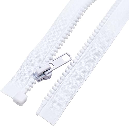Miniatura 2 de Sawoake 2 cremalleras separadoras #5 de 47 pulgadas para chaquetas de costura, chaqueta con cremallera, cremalleras de plástico moldeado blanco,
