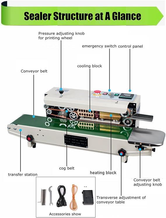 Continuous Band Sealer FR770 Sealing Machine Auto Impulse Bag Sealer Vertical Type Sealing Machine with Digital Display for PVC Aluminum Foil Film Plastic Bag Seal Work, 110V (Vertical Type)
