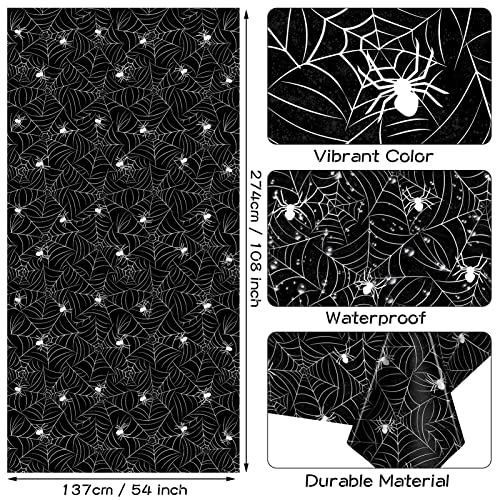 Image of TREWAVE 3 Pack Halloween Spiderweb Tablecloth Rectangular Plastic Spider Web Table Cloth Large Size Table Covers for Home Decor Halloween Party Decorations 54 inch x 108 inch (Black)