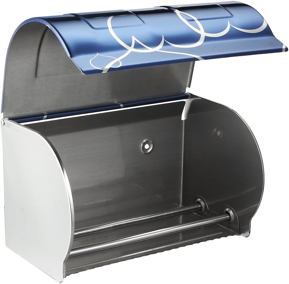 200mmx120mmx120mm Stainless Home hardware Steel Toilet Paper Holder w Cover Blue Model:40as330qo288