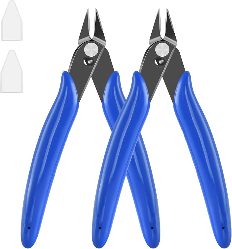 Cortador micro al ras, paquete de 2 cortadores de alambre, alicates de corte afilados de 5" | Cortadores de alambre laterales pequeños con resorte para hacer joyas, bridas, flores, electrónica, manualidades de modelos, impresión 3D