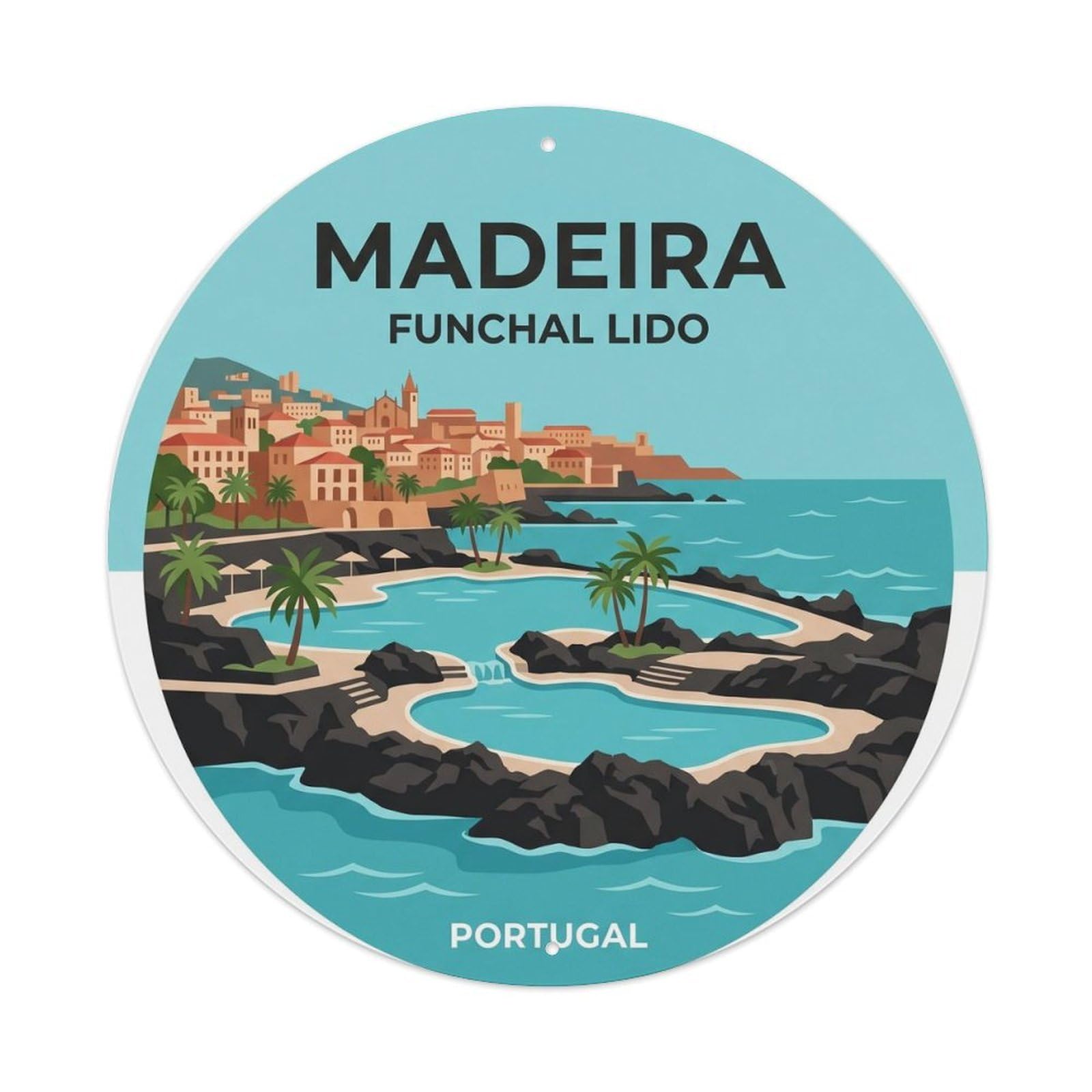 Olhnbad 08X08inch Style Coastal Portugal Madeira Cityscape Island Travel Art Metal Tin Sign