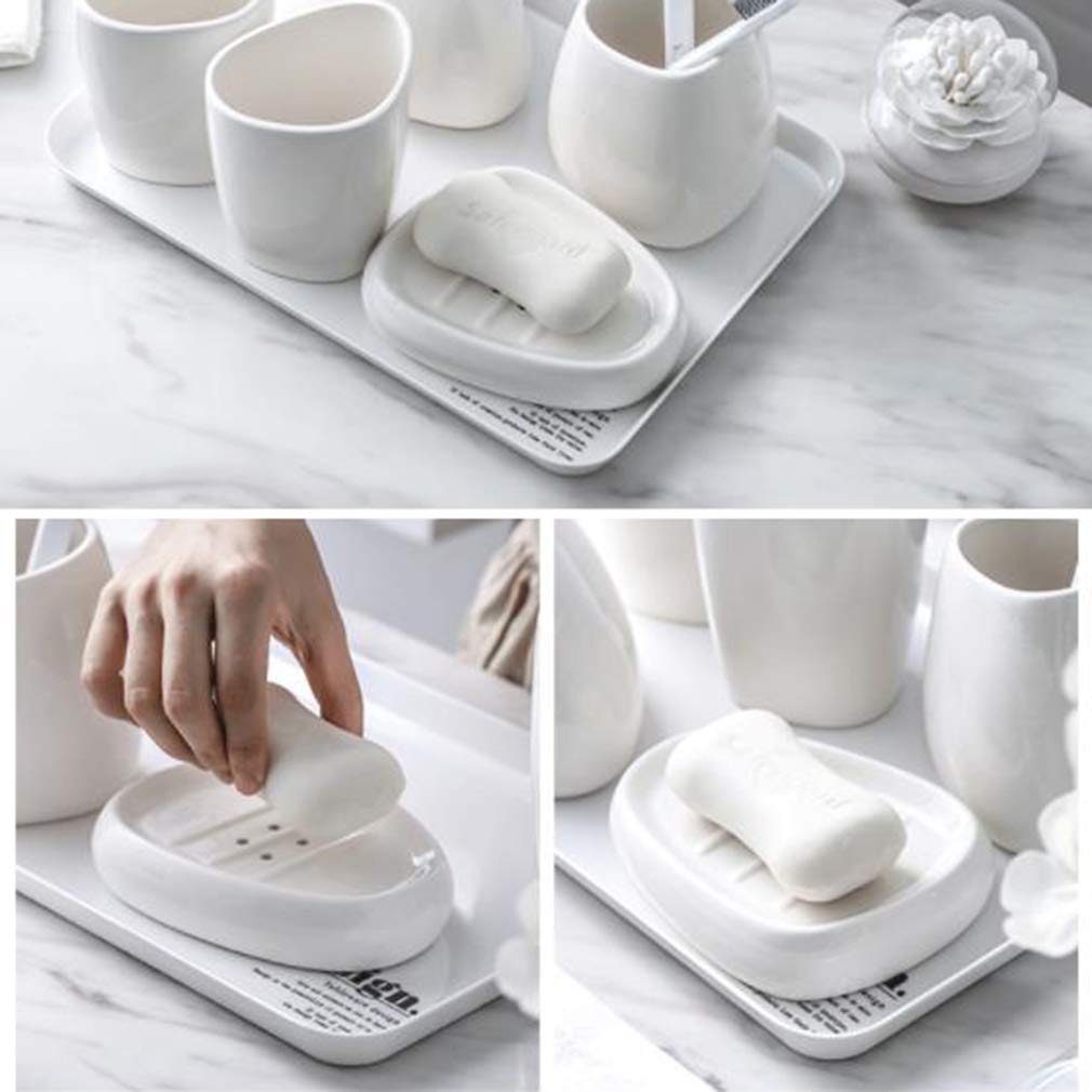 7-Piece Ceramica Set Accessori da Bagno, Bagno privato Europeo Accessori Set con Vassoio, Decorativo di Accessori da Bagno Kit, comprende spazzolino Cup, Dosatore di Sapone, Portasapone,B