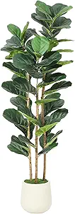 5FT Artificial Fiddle Leaf Fig Tree - Faux Rubber Tree with White Pot - Tall Fake Floor Plant with 56 Leaves - Artificial Plant for Home Decor Indoor Office Living Room