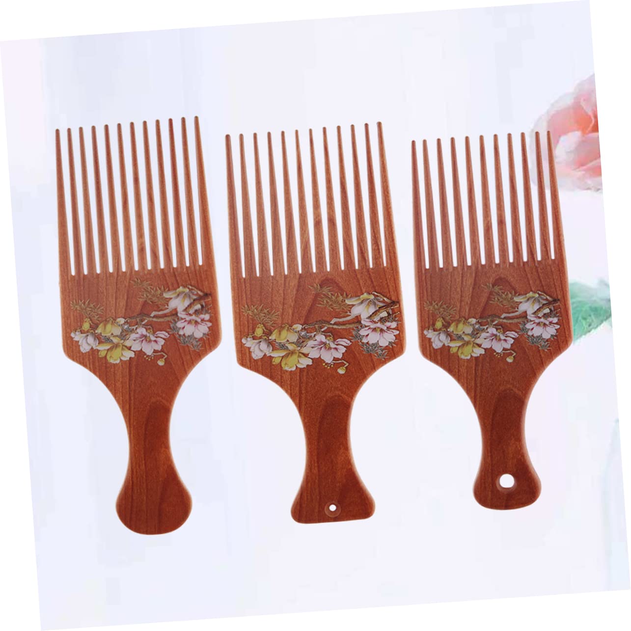 Peine de madera para peinar el cabello, 3 piezas, estilo chinoiserie con púas, rizado, para el hogar, estilo ancho, para mujeres, con pinzas en L, antiestático, delicado, para masajear el cabello