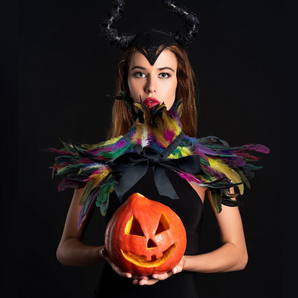 Hrippy Gothic Cape Mit Federn - Schwarzer Netzumhang Für Halloween & Cosplay