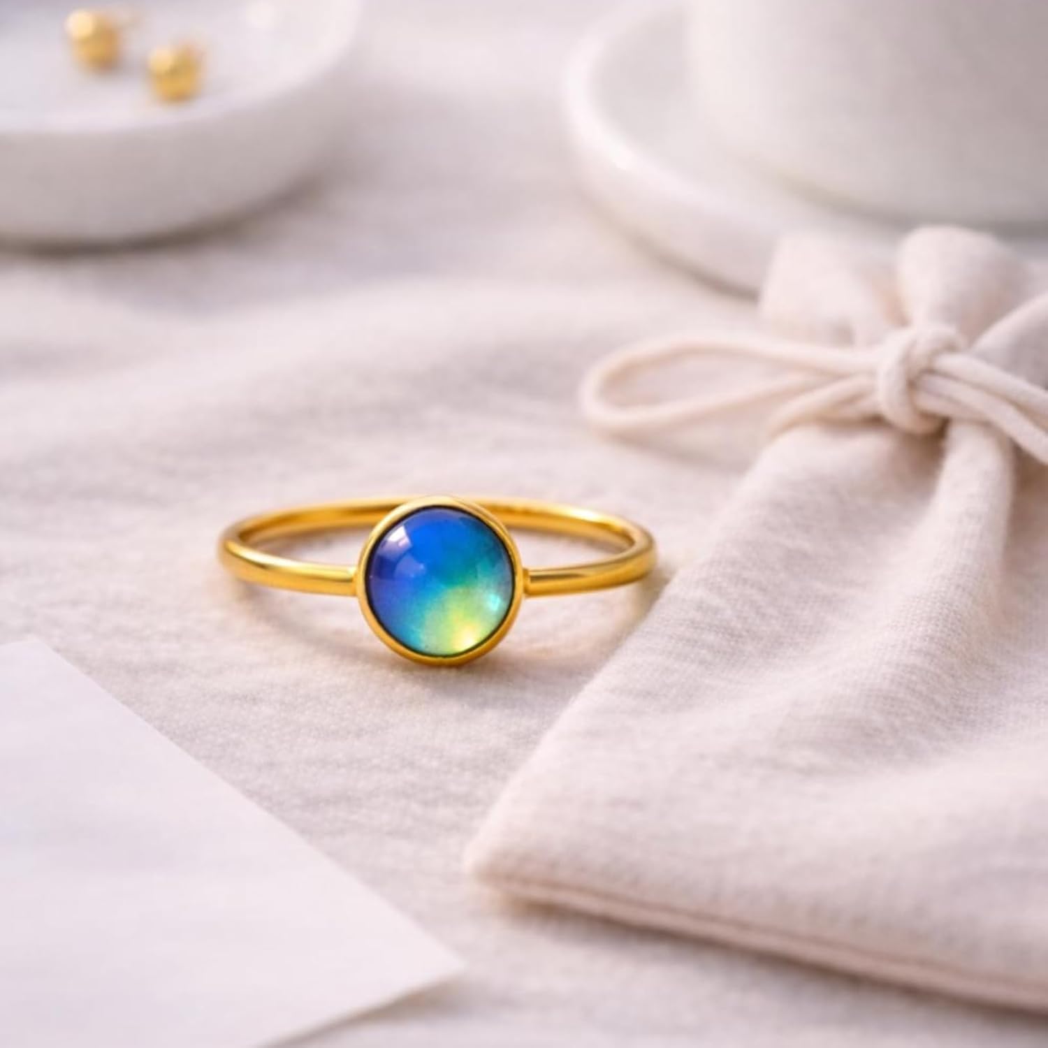 Ello Elli Mood Ring for Women, 1.5mm Stainless Steel Band, Color Changing Minimalist Ring