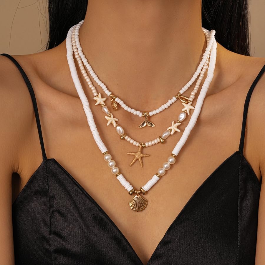 Shell Necklaces for Women - 18k Gold Plated Starfish Seashell Charm Necklace Adjustable Beachy Stackable Necklaces for Women Elegant Ocean Gift - Image 4