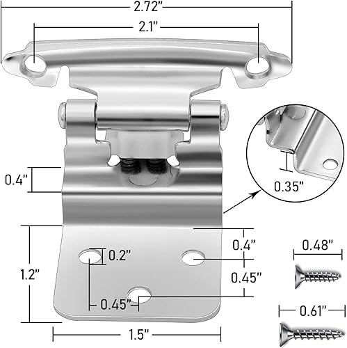 Miniatura 3 de Bisagras insertadas de 38 pulgadas para armario, níquel satinado, paquete de 6, 3 pares, montaje frontal alineado, para puertas de gabinete de
