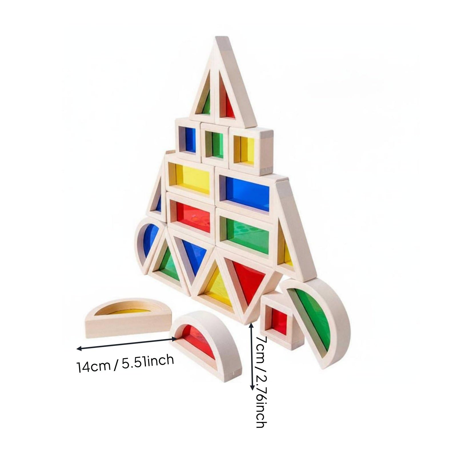 predolo 20 Pezzi Costruzioni in Legno Trasparenti Colorate Traslucido Blocchi Arcobaleno in Legno e Acrilico Bordi Arrotondati per Bambini 3+ Anni