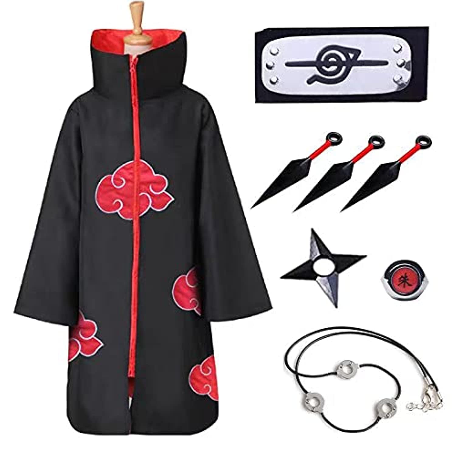 7 Piece Set Anime Cosplay Costume, Collar Cloak, Knives Weapon, Necklace, Ring, Anime Party Costume For Adults & Kids