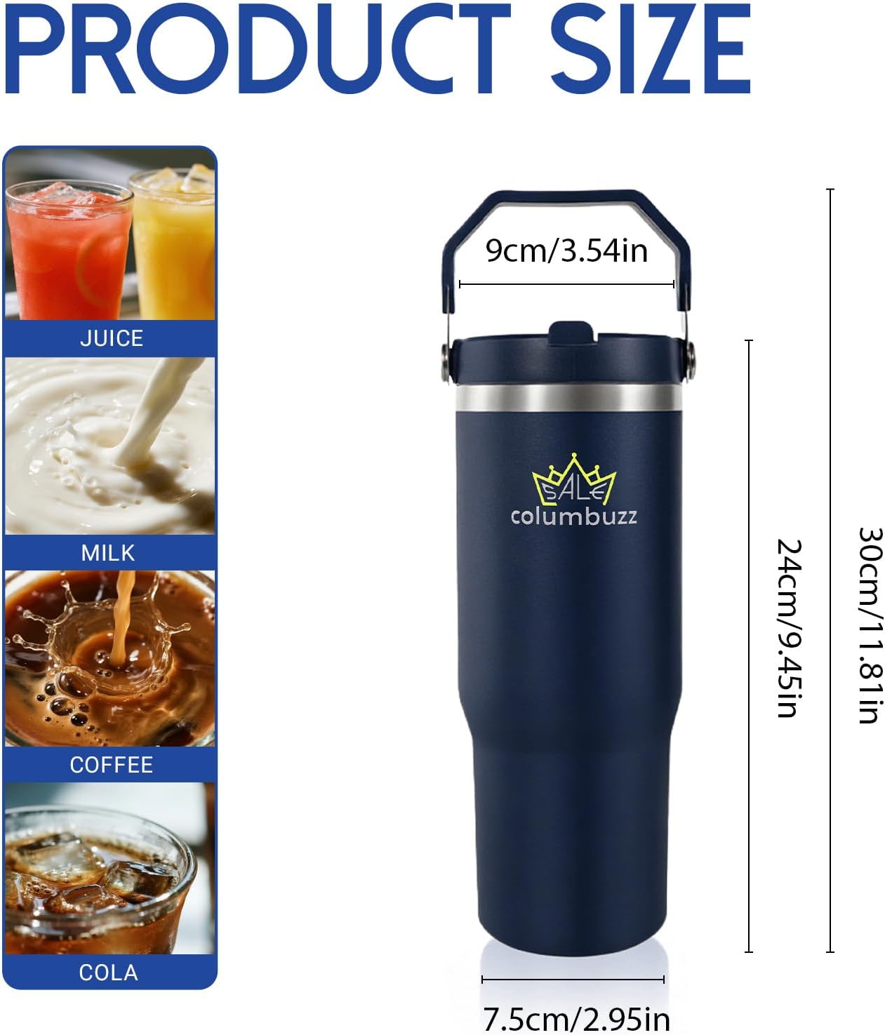 30oz Insulated Stainless Steel Tumbler with Leak-Proof Spout Lid & Straw With handle- Double Wall Vacuum Mug for Coffee, Travel Cup, Bottle for Men, Women, Kids, Gifts, Office, Gym, School (Blue)