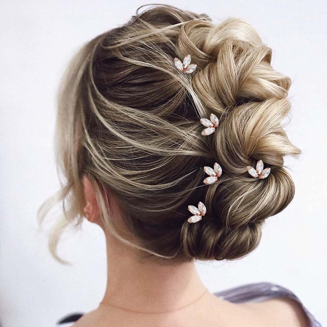 Runmi Pinzas para el pelo de boda, de cristal de oro rosa, accesorios para el pelo de novia, accesorios para el cabello de boda para mujeres y niñas (paquete de 5)