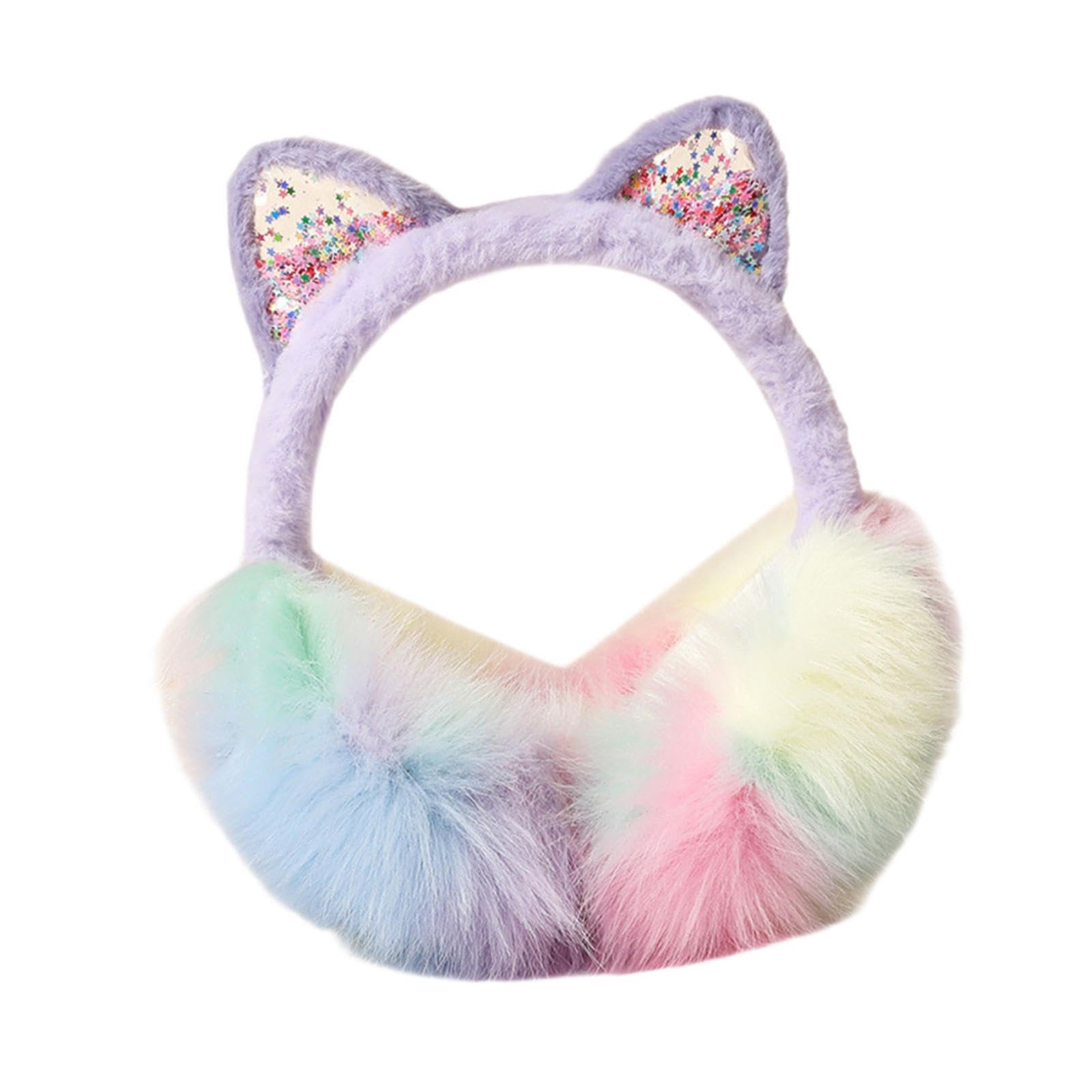 MERISHOPP Cat Ear Earmuffs Casual for Cold Weather Plush Earmuffs for Girls Women Teen Purple-image-46