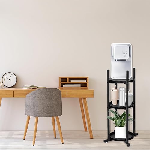 Miniatura 7 de PMMJ Soporte dispensador de agua con 3 estantes redondos, soporte de agua de metal resistente para botellas de 5 galones, adecuado como soporte para