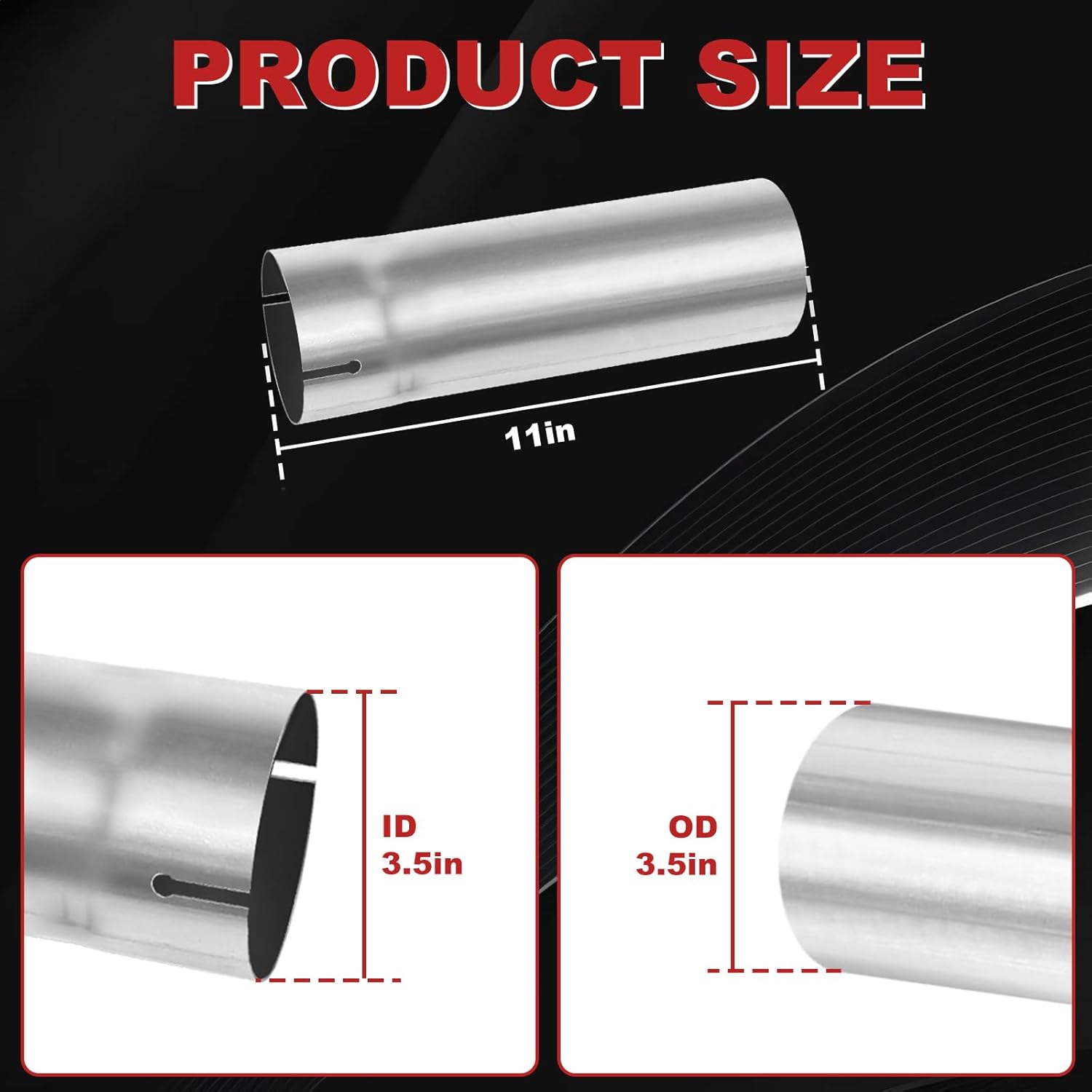 LCGP 3.5" Custom Mandrel Straight Exhaust Pipe, 11" Long, Made of High Quality Stainless Steel Fit 3.5 Inch Exhaust Pipe