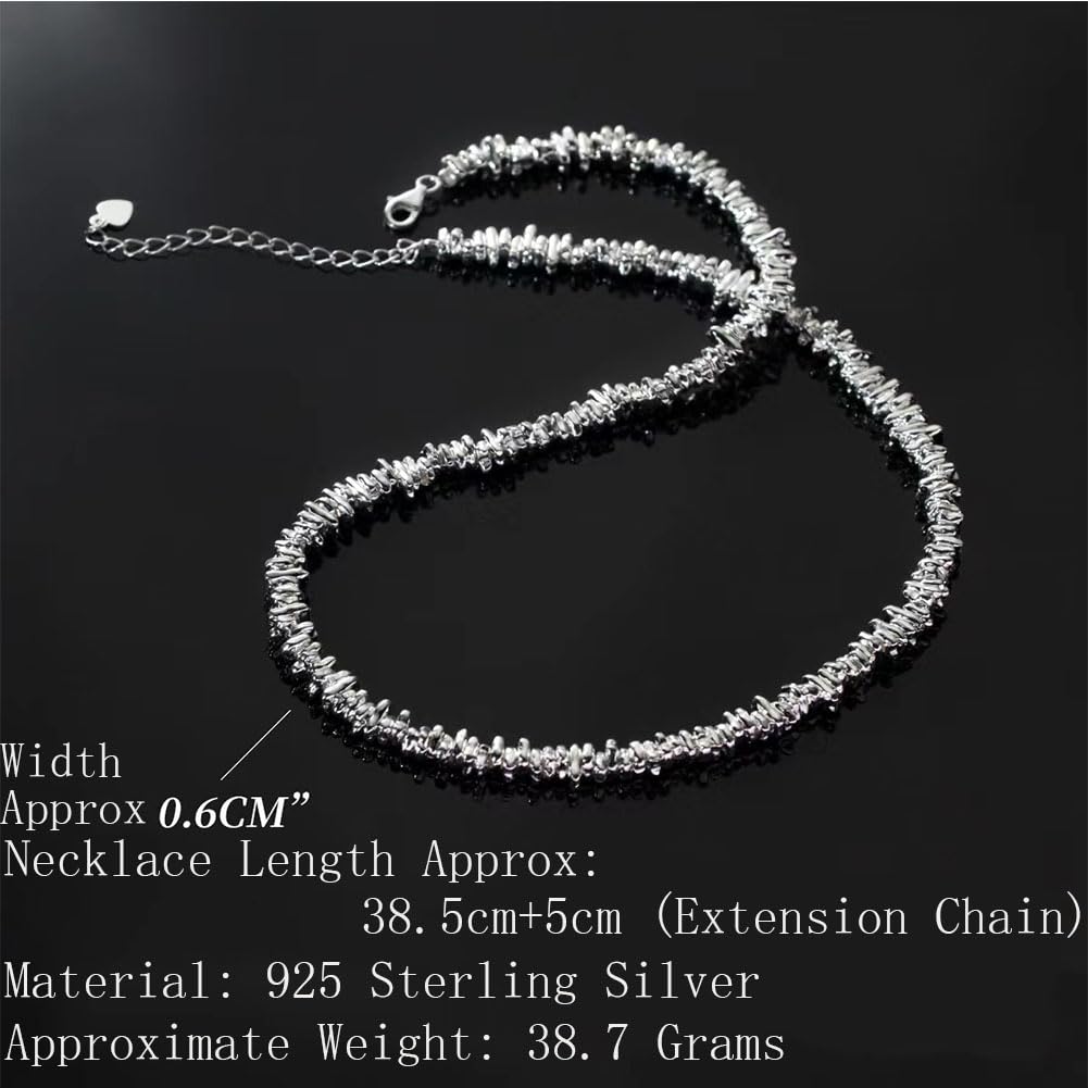 Sterling Silber Elegante Halskette für Frauen unregelmäßige Funkelnde Diamant geschnittene Halsketten Infinity Charm Halslet Schmuck Geschenke Nickelfrei 17 Zoll