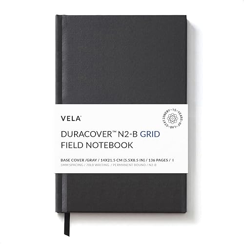 Vela Sciences N2 Field DuraCover - Cuaderno de 5.5 x 8.5 pulgadas, 136 páginas, tejido gris saturado, encuadernado permanente, papel pesado de 70