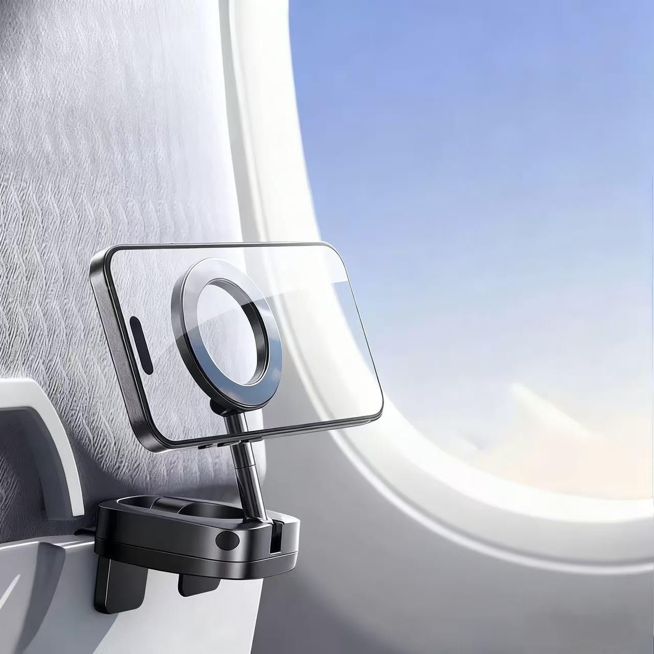 Mobile Phone Holder Aeroplane, 4 in 1 Adjustable Mobile Phone Stand, Travel Gadgets for Flight Tray, Seat Back Table Table, Compatible with iPhone 17 16 Pro Max 15 14 13 12, Galaxy S24（HJ-288)