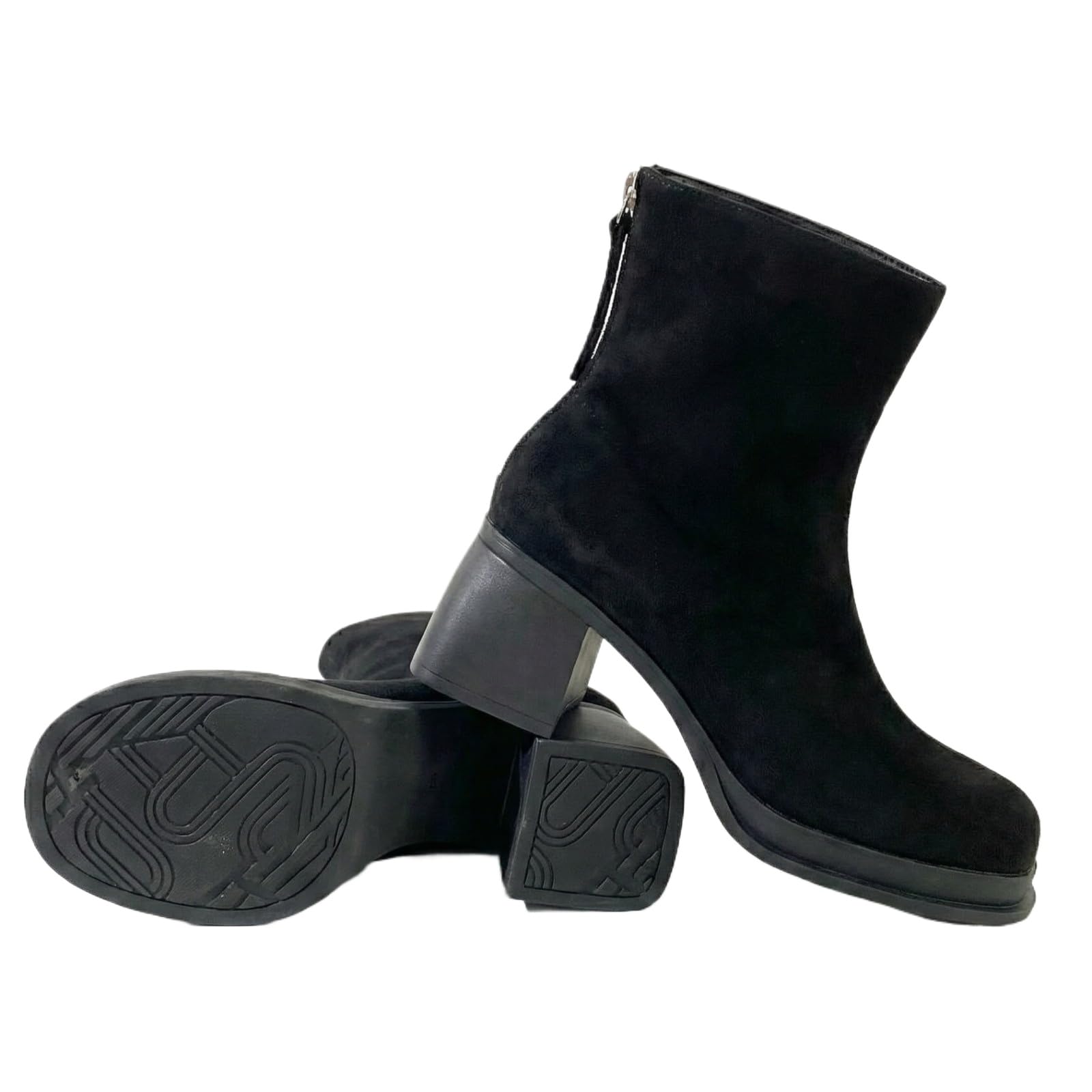 Womens Suede Ankle Boots with Thick Platform Block Heel - Cozy Winter Booties for Casual Work Wear Optional
