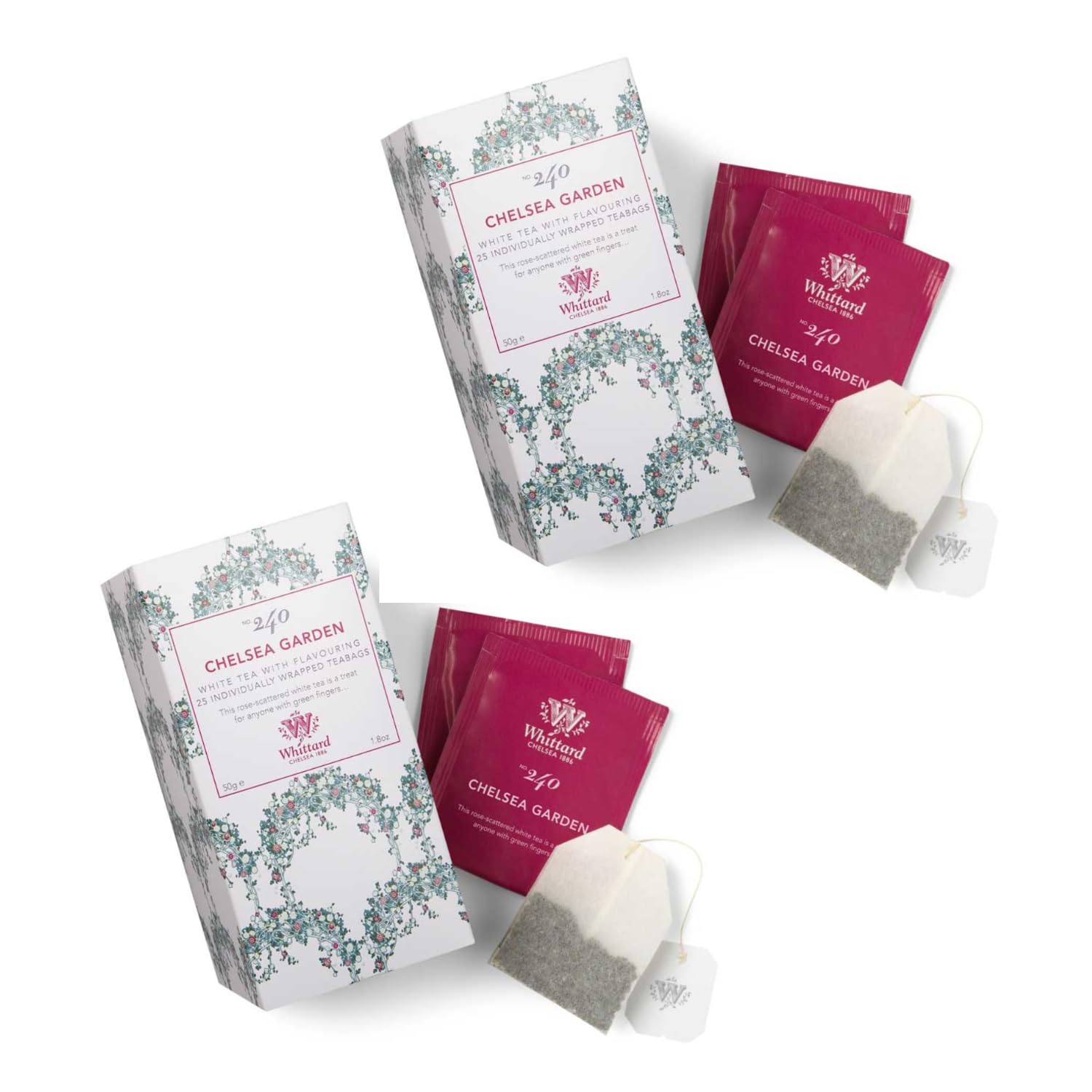 Whittard® | Tè Bianco Aroma ai Petali di Rosa | Tè Bianco Delicato e Petali di Rosa - 2 x 25 Filtri (2 x 50 Gr)