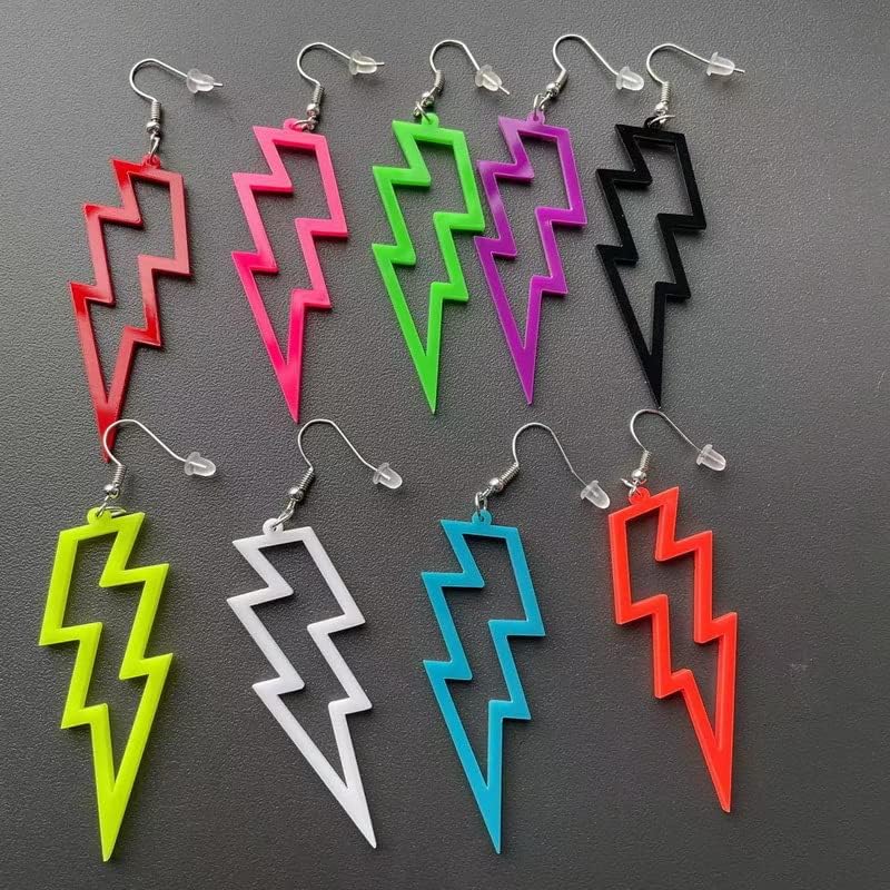 80s Neon Earrings Hollow Lightning Bolt Halloween Punk Retro Earrings for Women 80's Party Accessories - Image 5