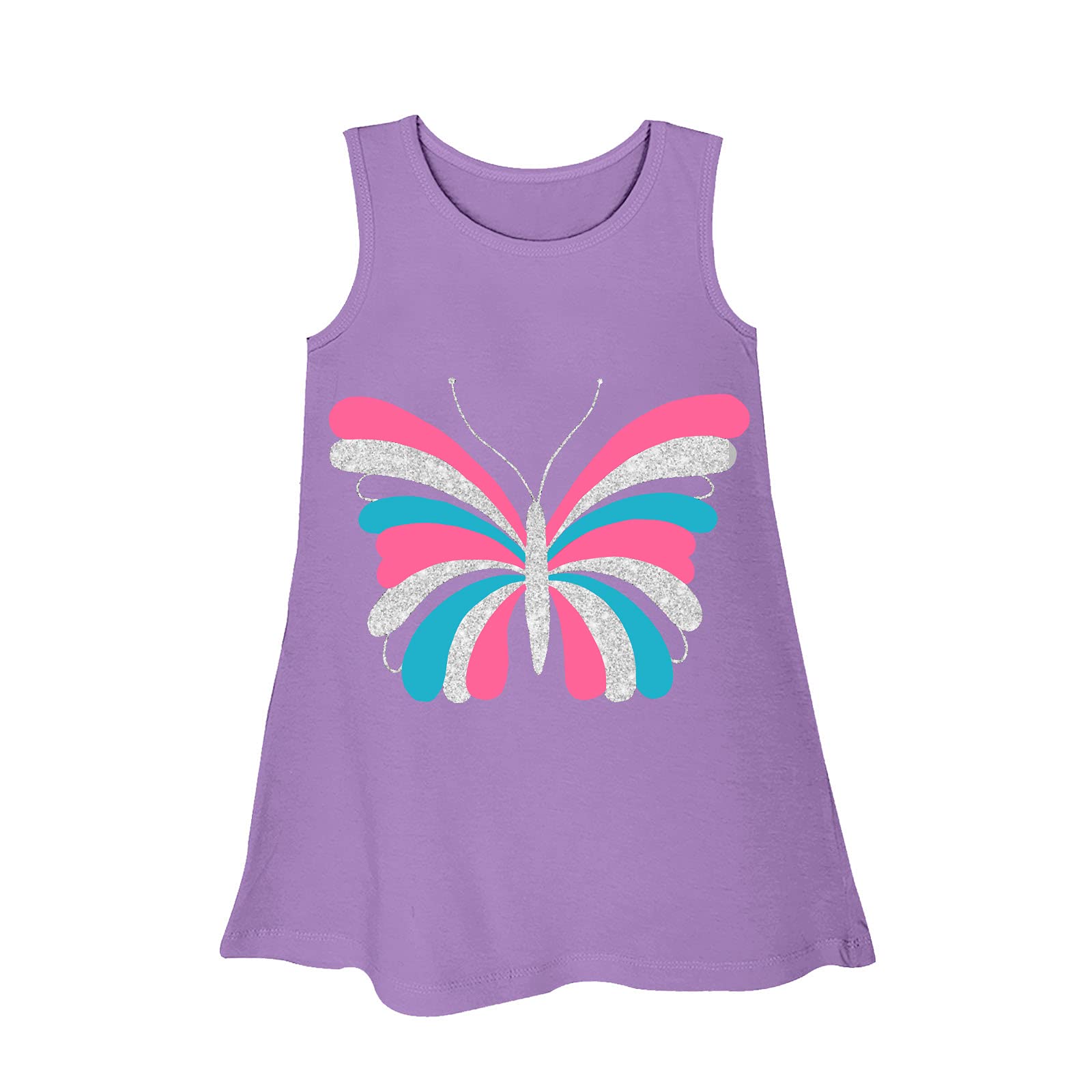 YouGotPlanB Girl's A-line Above Knee Length Printed Butterflies Dress | 100% Cotton | A-line Fit | Round Neck | Sleeveless I Stretchy & Durable | Summer Dress