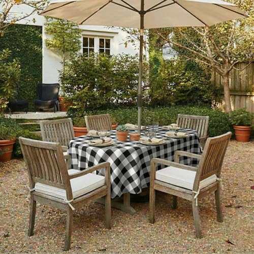 Image of EHouseHome Outdoor Indoor Tablecloth with Umbrella Hole for Oval Table,Waterproof Patio Table Cloths, Spring /Summer Table Covers with Zipper for Backyard Circular Table /BBQs /Picnic,60 x 84 inches