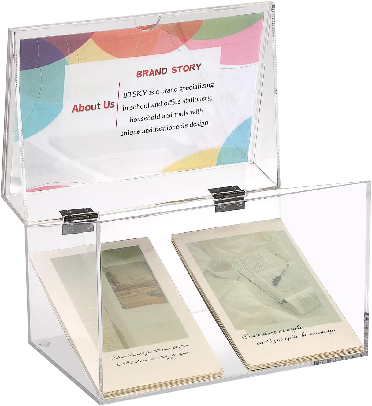 BTSKY Clear Acrylic 5 x 8 inch Index Card Box with Sign Lid - Index Card Holder Notecard Box Recipe Card Box Plastic Storage Organizer for Filling Index Cards, Note Cards, Flashcards, Recipes