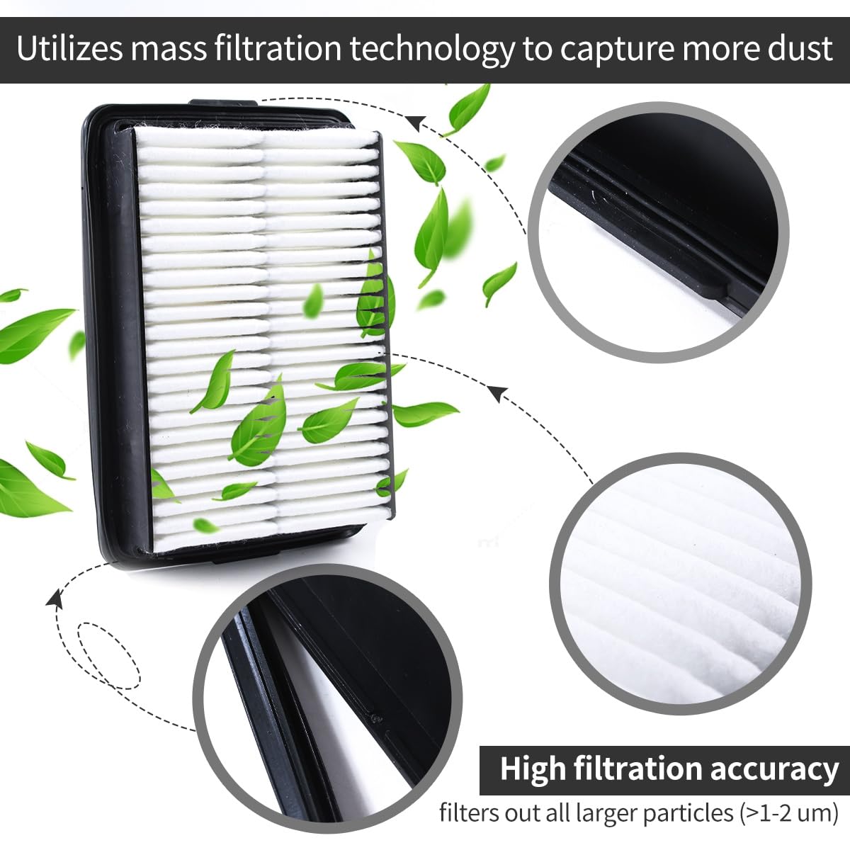 KAX Filtro Aria Motore CA12057 – Ricambio Per Hyundai Elantra, Kona, Kia Forte, Soul – Efficienza 99,9%, Durata 20.000 Miglia - 3