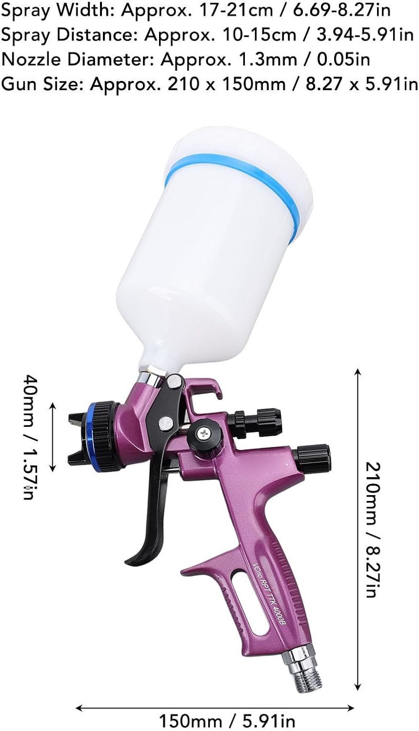 HVLP Paint Sprayer with 1.3mm Nozzles & 600ml Cup, 210 x 150mm Aluminum Alloy Stainless Steel Spray Gun Kit 4000B for Furniture Wall Art Projects Painting