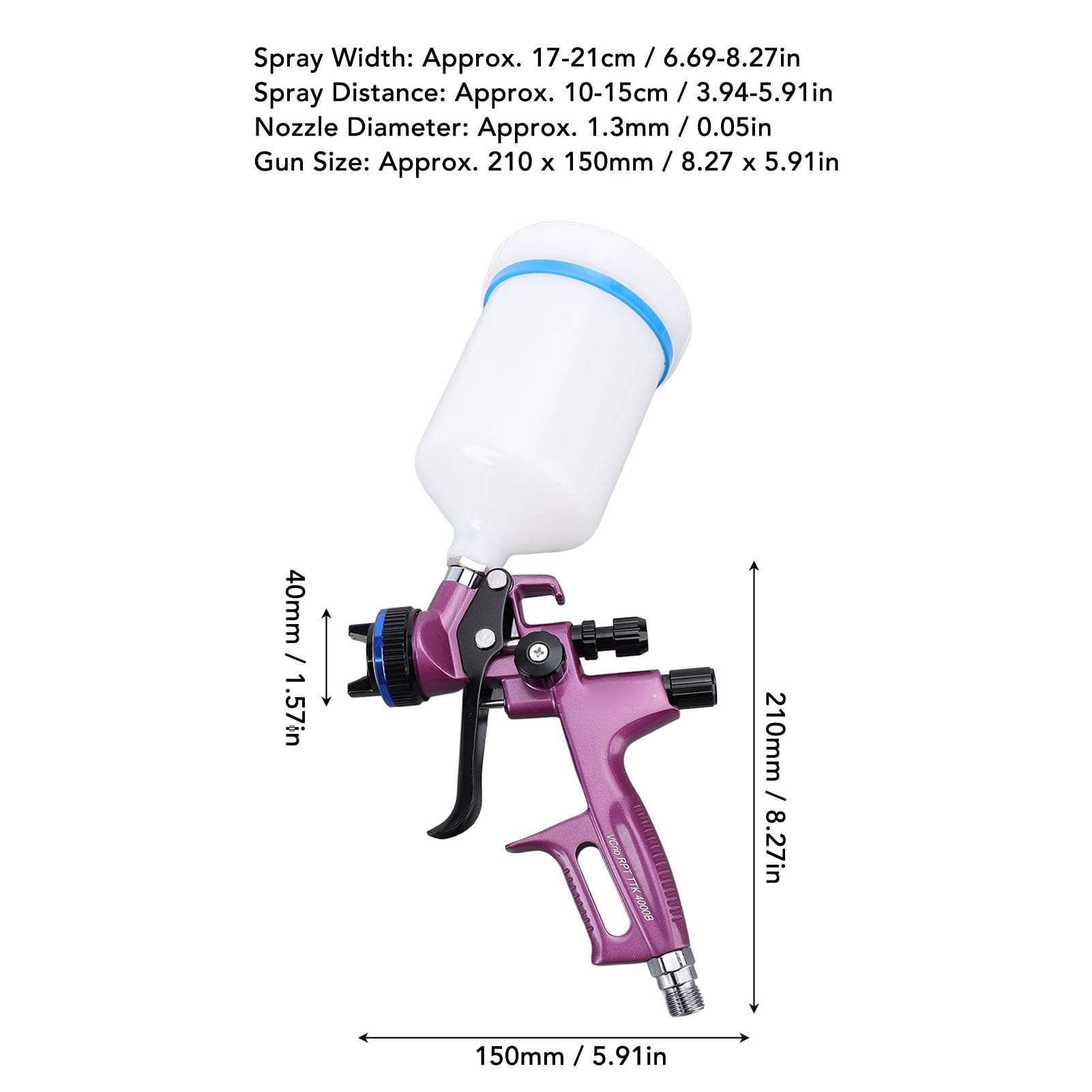 Spruzzatore di Vernice Spray HVLP Regolabile con Corpo in Lega di Alluminio e Ago per Ugello in Acciaio Inossidabile 600 Ml 1,3 Mm per Mobili, Recinzioni, Pareti, Porte e Verniciatura di