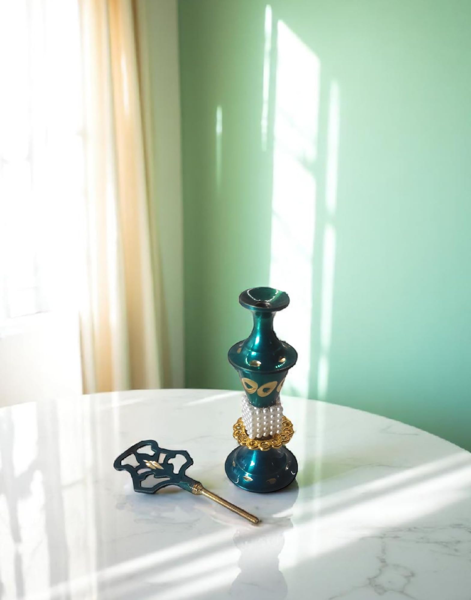 Antique Surma Dani Kohl Pot Without Suram Brass Metal Vintage Women Accessories Kajal Holder Make Up, Dressing Wedding Party Gift-5" Tall Teal Green-image-32
