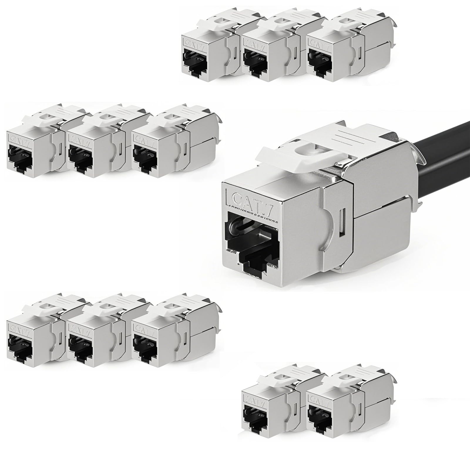 12 pièces Keystone CAT 7, Keystone RJ45 prise pour CAT7/6/6a, montage sans outil, pince de coupe LSA Convient pour câble LAN 1000 MHz 10 Gbit/s pour panneau de brassage et prise de réseau