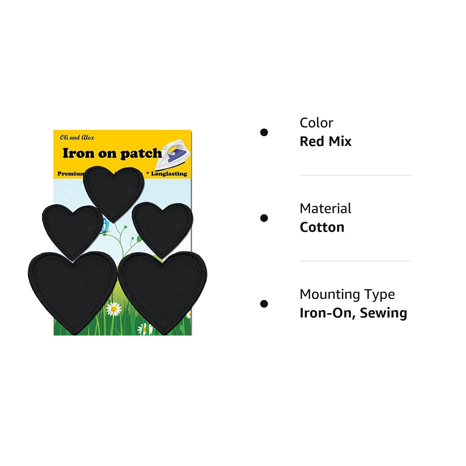 Iron On Patches Premium Quality - Black Heart Patch 5 pcs - Super Glue - Iron On Patch Applique A-58