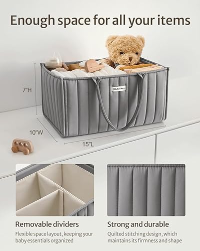 Miniatura 3 de Blissful Diary Organizador de pañales para bebé, elegante cesta de almacenamiento para artículos esenciales para recién nacidos y estación de