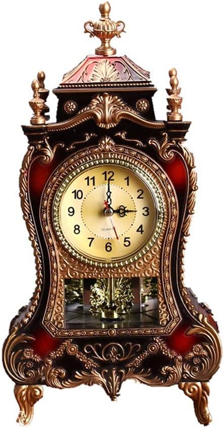 Desk Retro Alarm Clock Vintage Clock Classical Royalty Sitting Room TV Cabinet European Creative Sit Pendulum Clocks(White-Patch Five-Pointed star4)