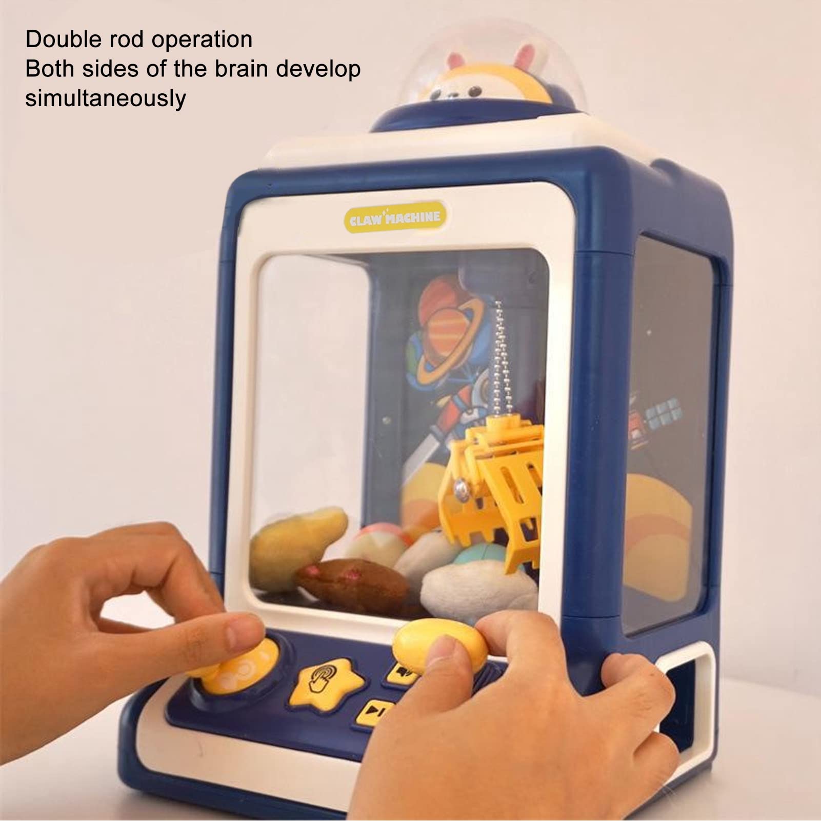 Kleines Krallenpuppen-Automat mit Hasen- und Weltraummotiv, elektronisches Licht- und Musikspielzeug für Kinder, interaktives -Spiel mit 2 Hebelsteuerungen für zu Hause, (Blau)