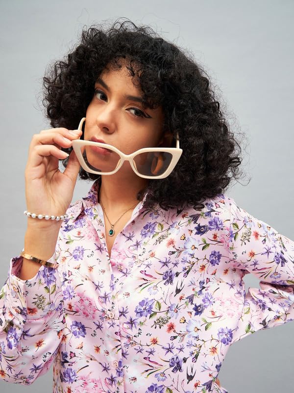 Image of SASSAFRAS Women Satin Floral Oversized Shirt