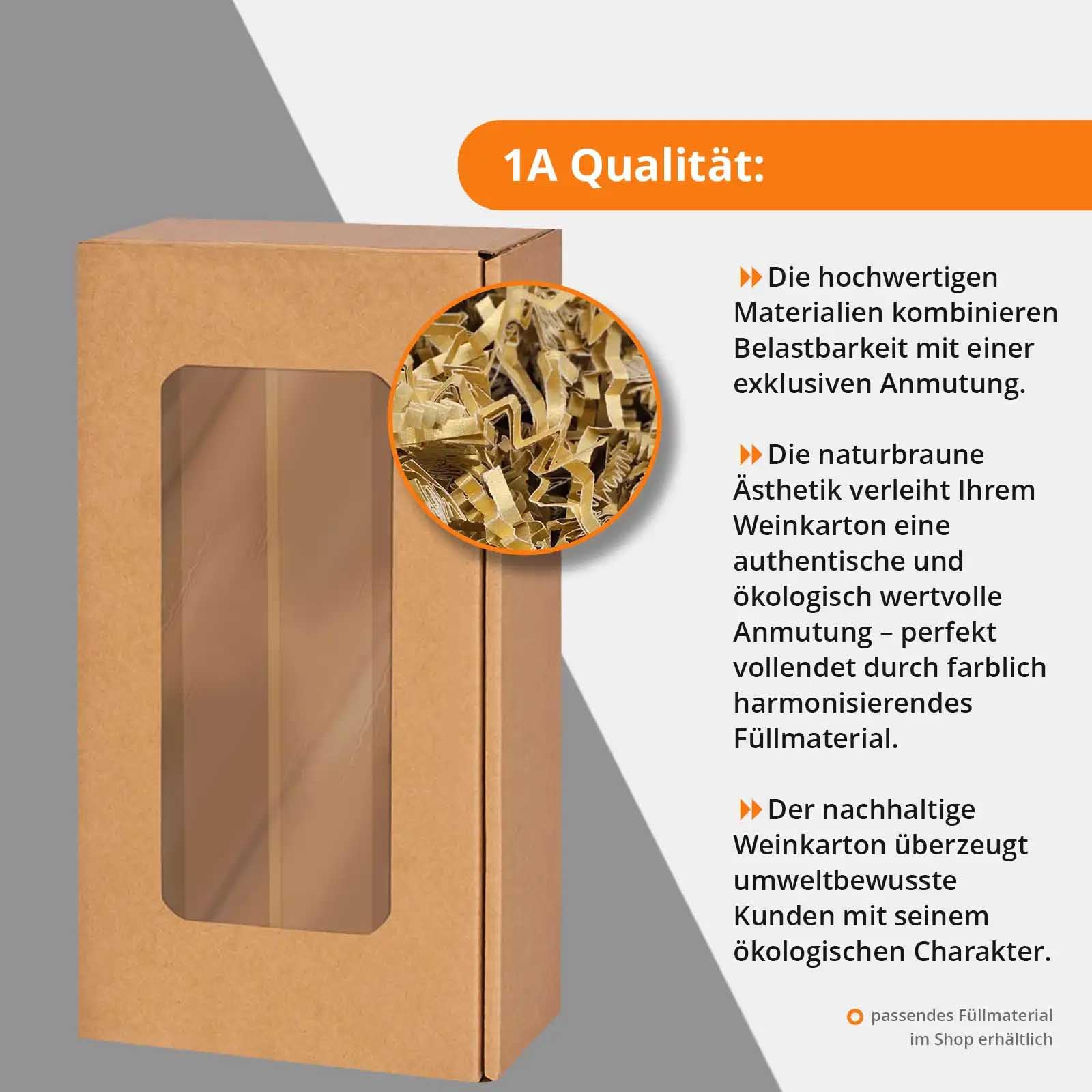 25 x Weinkarton für 2 Flaschen mit Sichtfenster – Naturbrauner Kraftkarton Geschenkverpackung für Weinflaschen – Flaschenkarton für Wein, Sekt & Spirituosen – Stabil & Präsentationsstark