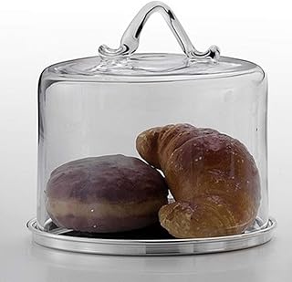 SWEET HOME Okrągły talerz na słodycze i owoce w posrebrzanym metalu z przezroczystą szklaną kopułą kod.5010256 cm średnica 17 h. 18 firmy Varotto & Co.