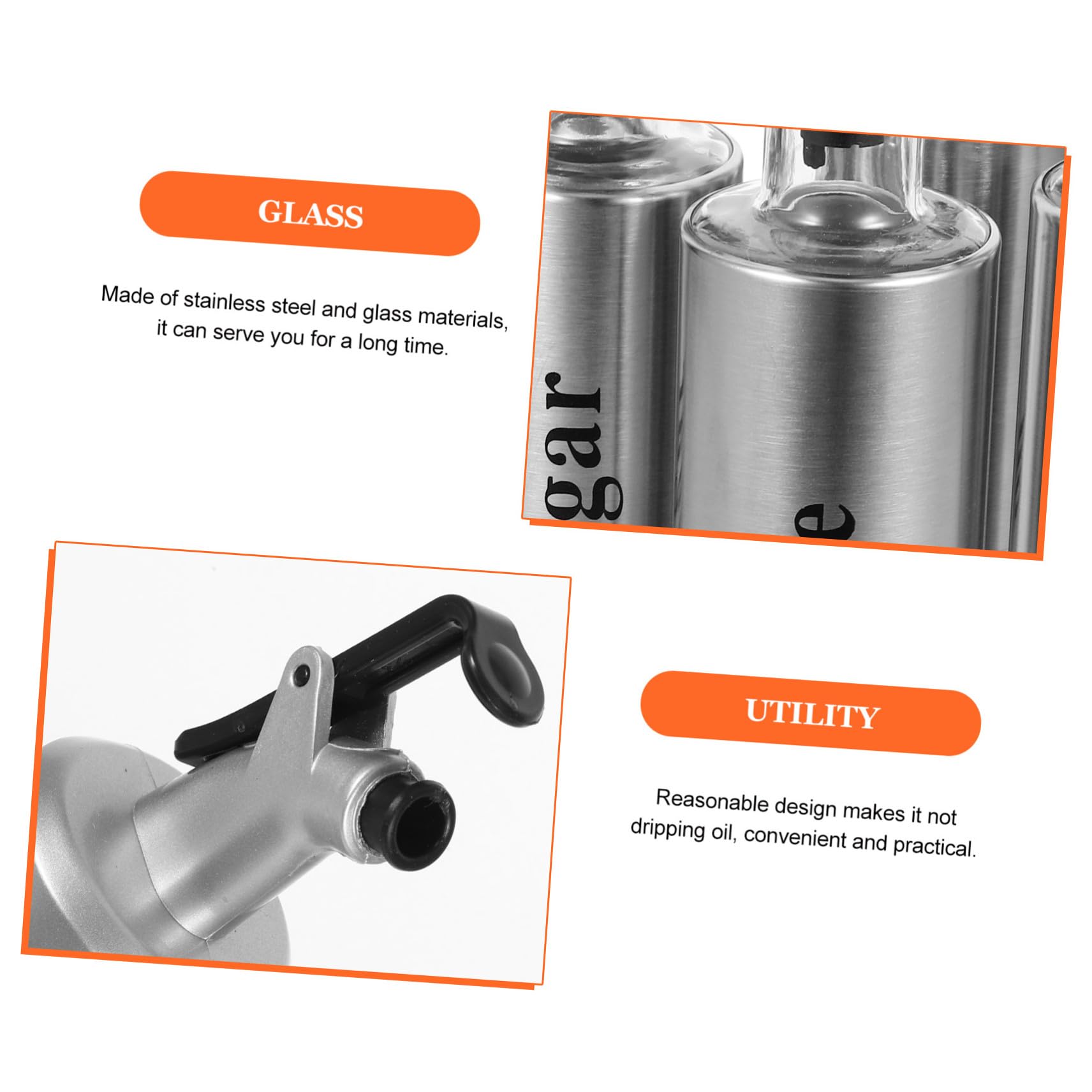 IMIKEYA Set 4 Bottiglie Dispenser Per Olio e Aceto 300 Ml in Vetro Beccuccio Antigoccia in Acciaio Inox Per Cucina Domestica e Condimentazione Precisa