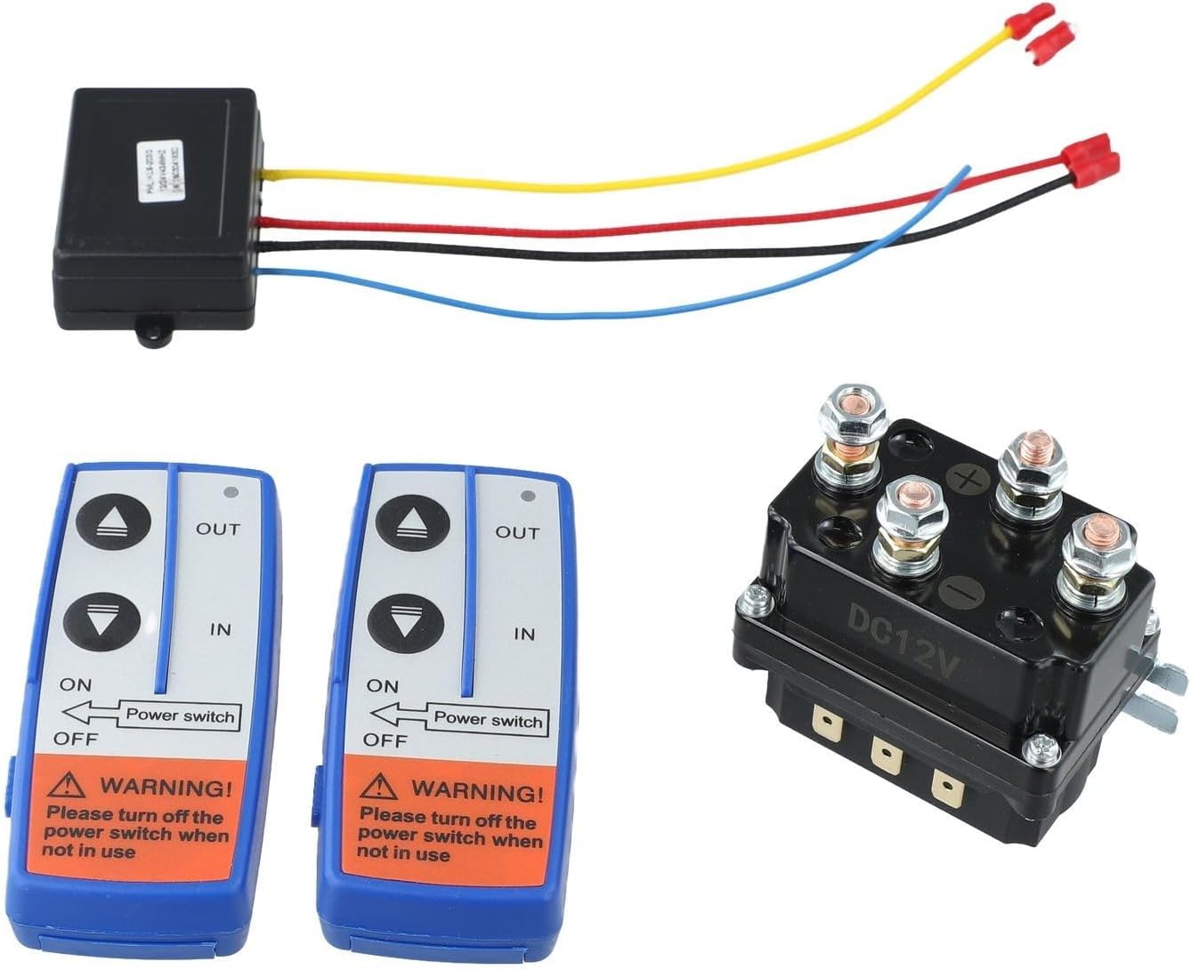 12V 250A Electric Winch Relay and Radio Remote Control Set for ATV UTV Utility Vehicles, Brass Coil High Performance Replacement Kit with Controller and 2 Handheld Remotes, Black ABS Housing