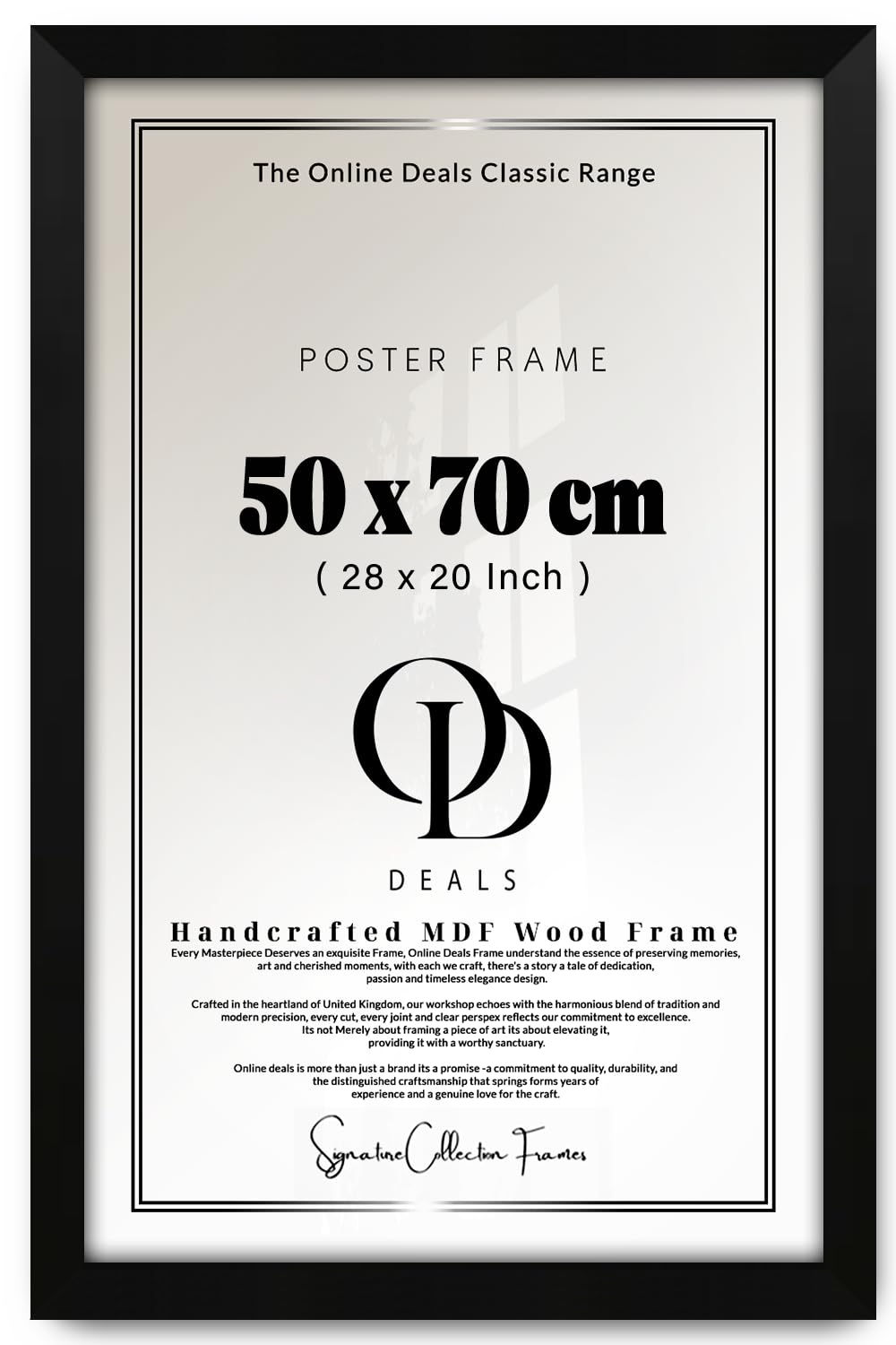 OD Deals 50x70 cm (19.7x27.6 Inch / 500x700 mm) MDF Poster Frame | Flat Matt Black Wall Frame with Shatterproof Acrylic Front (Matt Black)