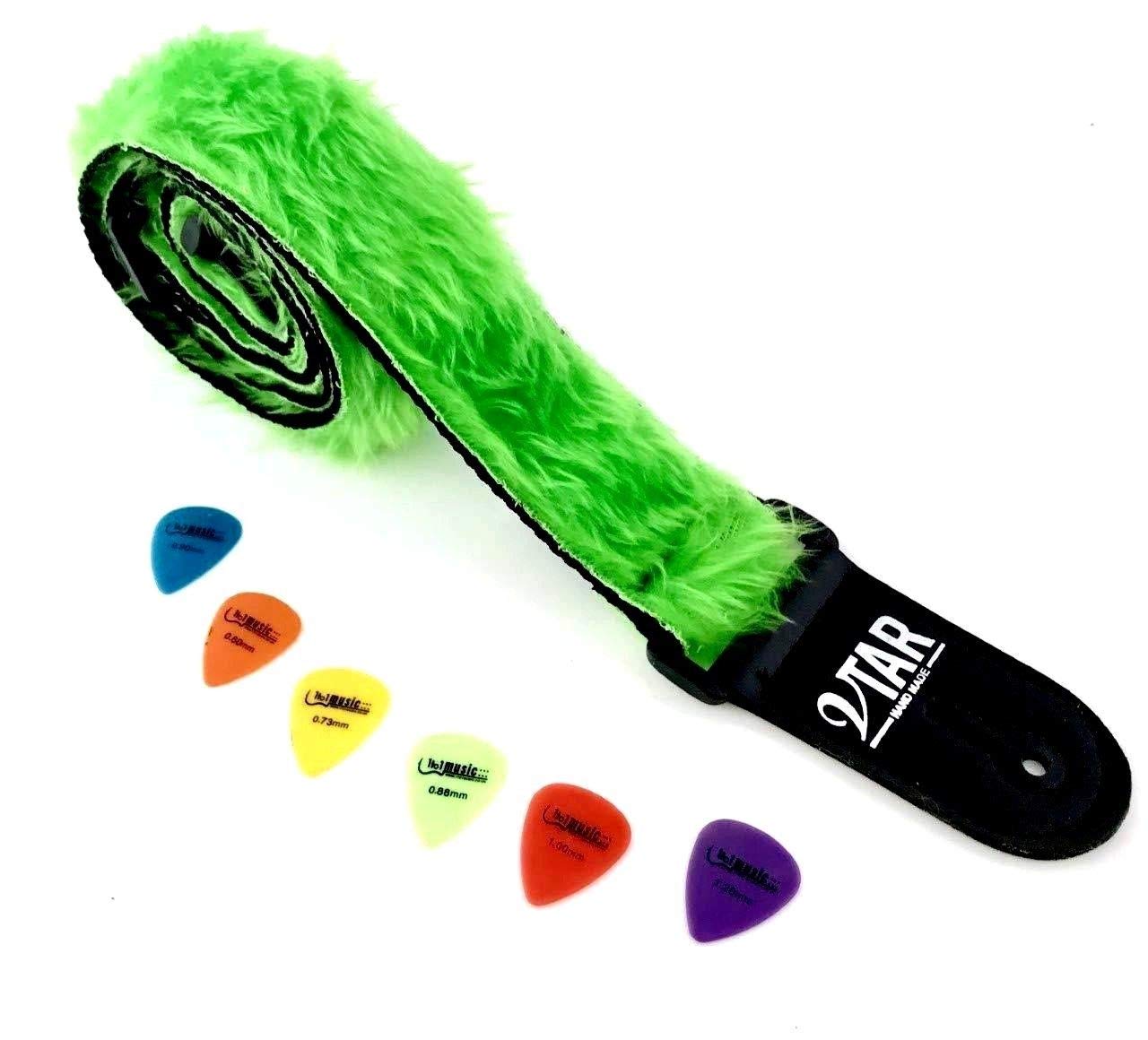 Vtar Vegan Soft Fur Design Adjustable Acoustic Electric Guitar Strap (Green Fur)