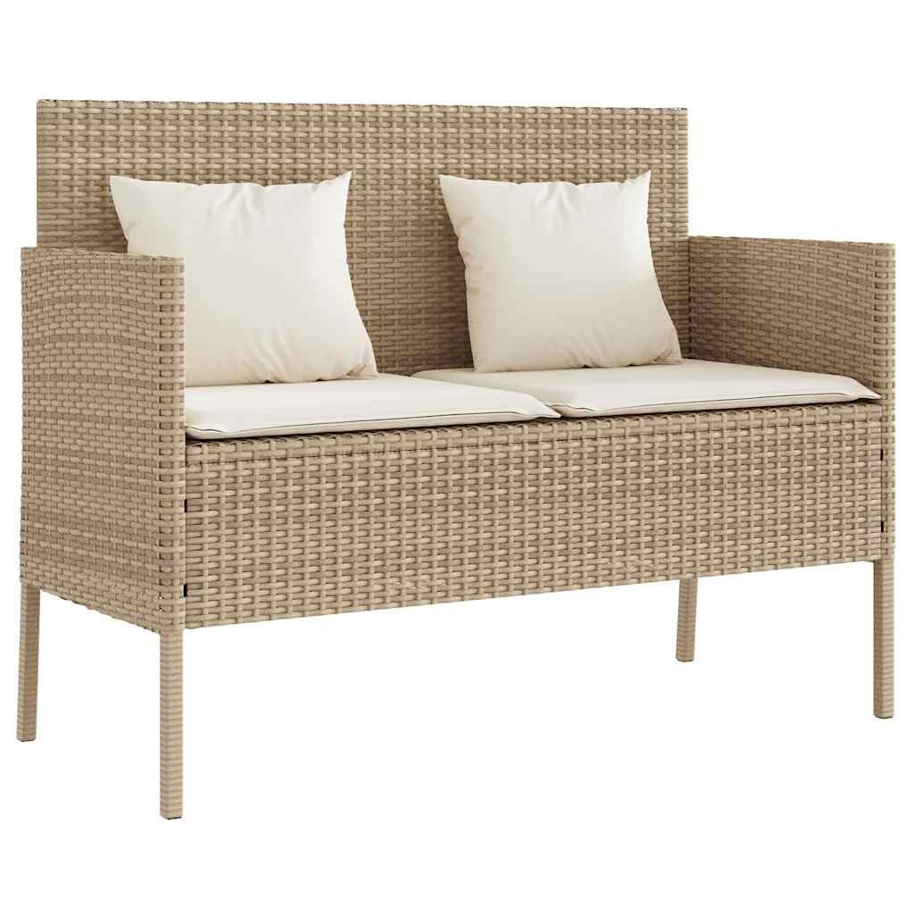 Panca da giardino in polyrattan con contenitore e cuscino, beige, in rattan sintetico, con borsa impermeabile, cuscino imbottito spesso con rivestimento rimovibile, molla a gas